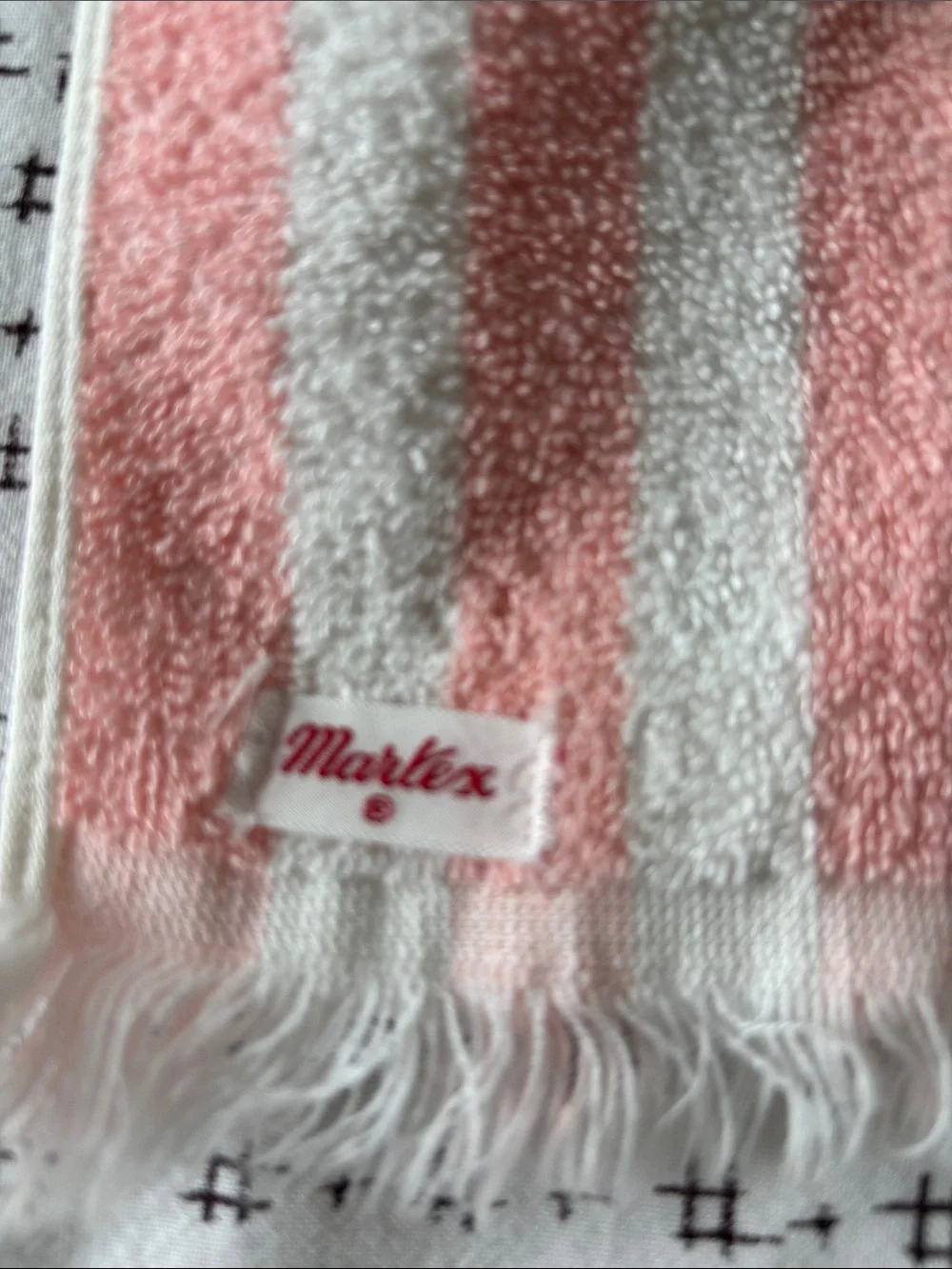 Vintage Cannon/Martex finger towels, 2 pink,1 pink/white stripe, cotton, fringe